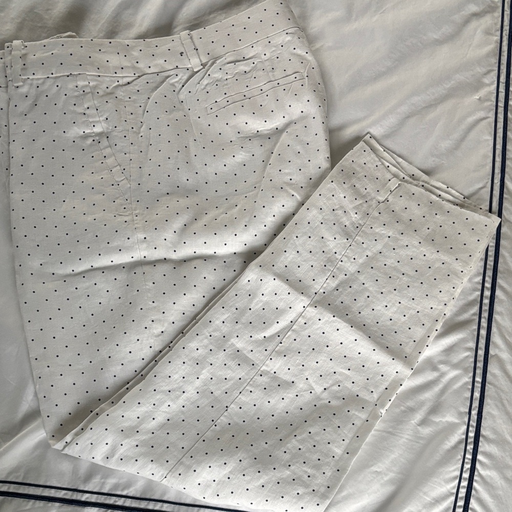 White Lined Linen Polka Dot Women Pants